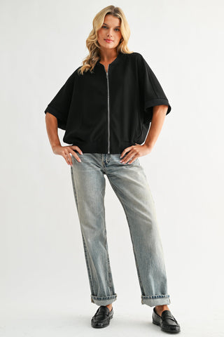 Katy Stretch Knit Crepe Zipper Jacket