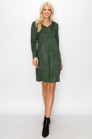 Aurora Suede V-Neck Dress (No Pockets)