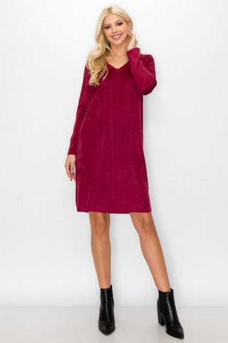 Aurora Suede V-Neck Dress (No Pockets)