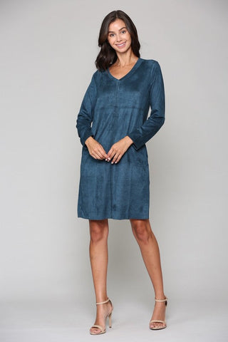 Aurora Suede V-Neck Dress (No Pockets)