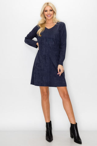 Aurora Suede V-Neck Dress (No Pockets)