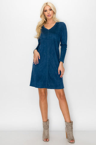 Aurora Suede V-Neck Dress (No Pockets)