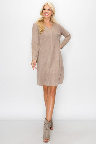 Aurora Suede V-Neck Dress (No Pockets)