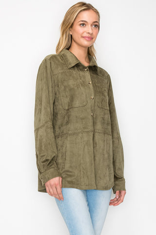 Avery Stretch Suede Top with Detailed Whipstitch