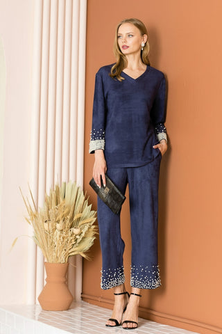Alani Stretch Suede Top with Pearls