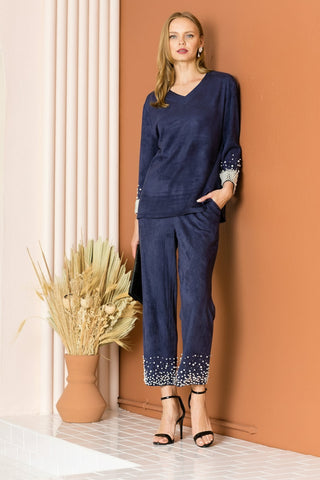 Alani Stretch Suede Top with Pearls