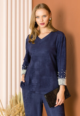 Alani Stretch Suede Top with Pearls