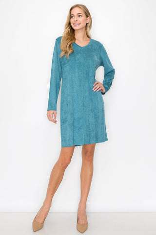 Aurora Suede V-Neck Dress (No Pockets)