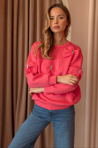 Fiora Stretch French Scuba Ribbon Bow Top