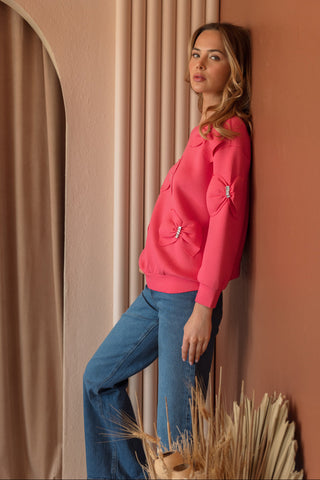 Fiora Stretch French Scuba Ribbon Bow Top