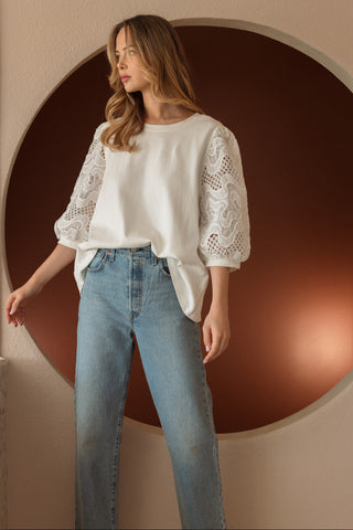 Ruth Pointe Knit Top with Lace