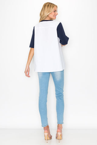 Roxi Pointe Knit Top with Lace Circled with Pearls