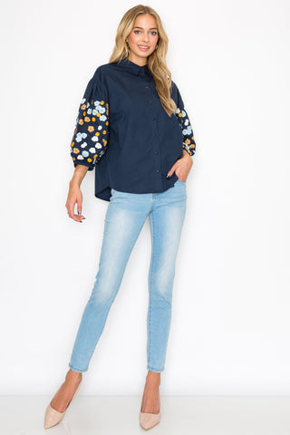 Willow Cotton Poplin Shirt with Embroidery & Sparkles