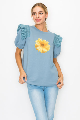 Kenna Prima Cotton Knit & Sunflower with Gold Sparkling Studs