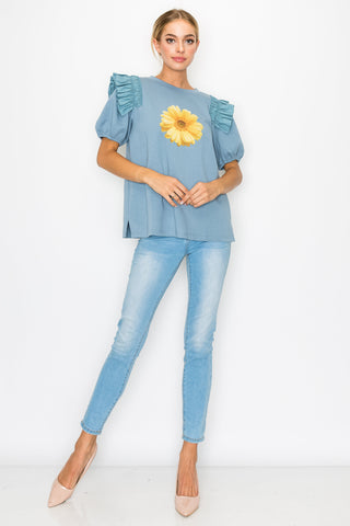 Kenna Prima Cotton Knit & Sunflower with Gold Sparkling Studs