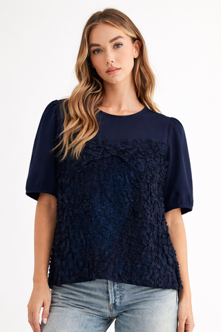 Reya Top with Front Textured Lace Mesh