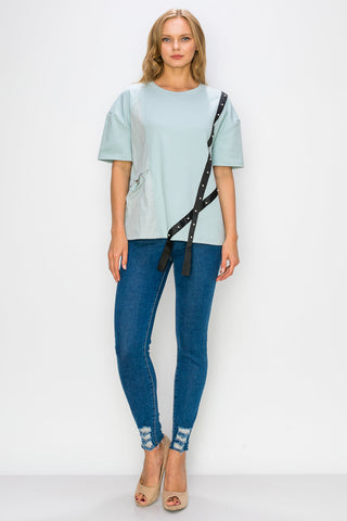 Rebecca Pointe Knit Top with Grosgrain Ribbon & Pearls