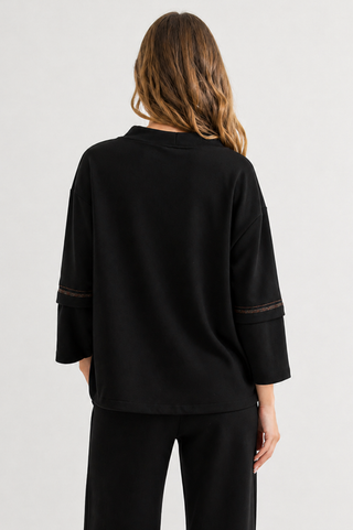 Kayla Crepe Knit Top with Beading Trim
