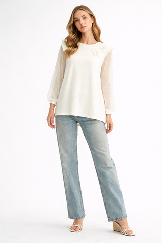 Anastasia Stretch Suede Top with Detachable Flowers