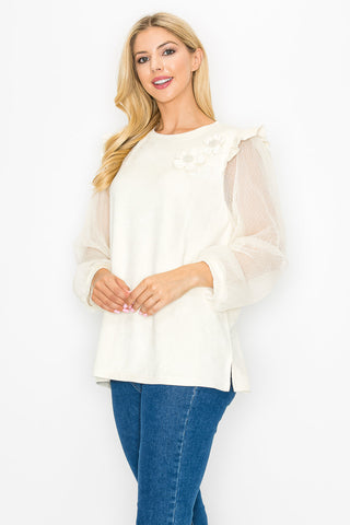 Anastasia Stretch Suede Top with Detachable Flowers