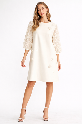 Ariana Stretch Suede Dress with Flowers & Lace
