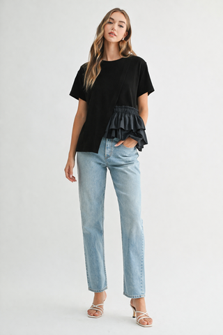 Rena Pointe Knit Top with Front Ruffling