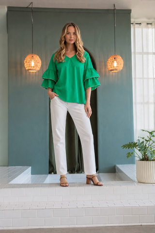 Wesenia Top with Ruffled Trimmed Beading