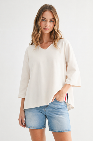 Kanna Knit Crepe Top with Contrast Stripes