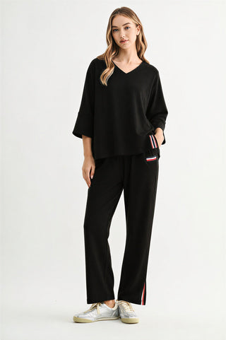 Kanna Knit Crepe Top with Contrast Stripes