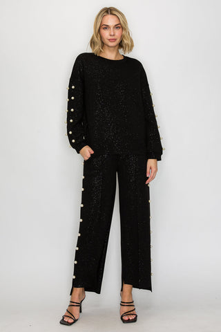 Katri Stretch French Scuba Pearl Top with Glitter