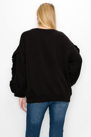 Ferra Stretch French Scuba Top with Ruffled Zipper Sleeves