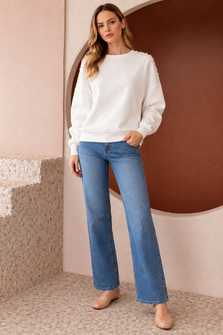 Frenna Stretch French Scuba Pearl Top