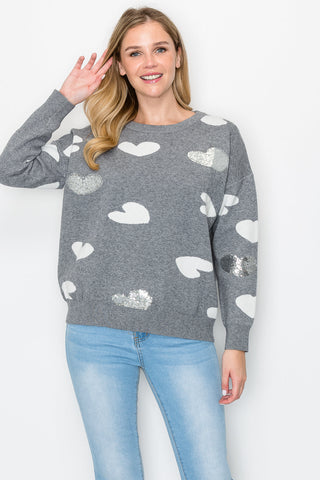 Senja Knitted Sweater with Sequin Hearts
