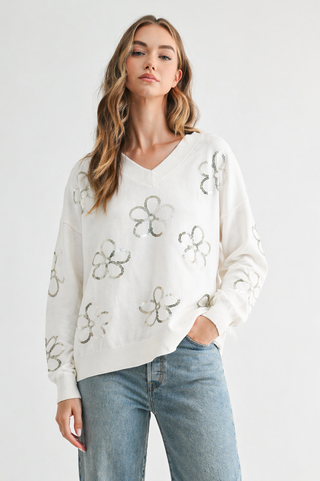 Sakura Knitted Sequin Flower Top