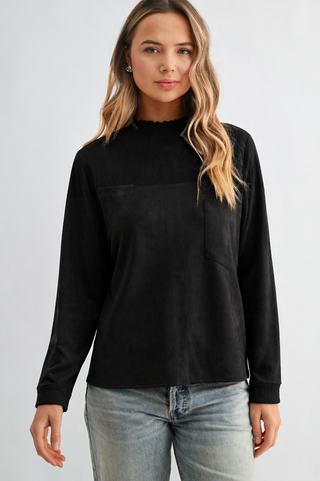 Allie Stretch Suede Top with Ribbed Knit