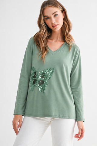 Ricole Stretch Pointe Knit with Sequin Butterfly