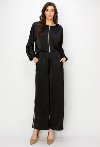 Wilma Satin Top with Diamond Trim