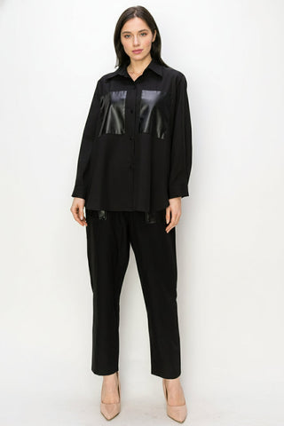 Willette Woven Pant with Leather Pockets