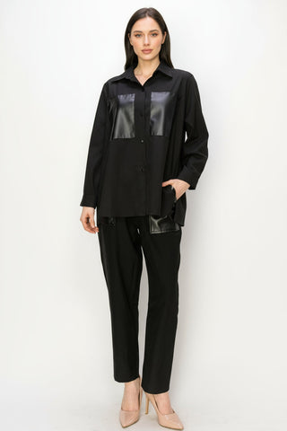 Willette Woven Pant with Leather Pockets
