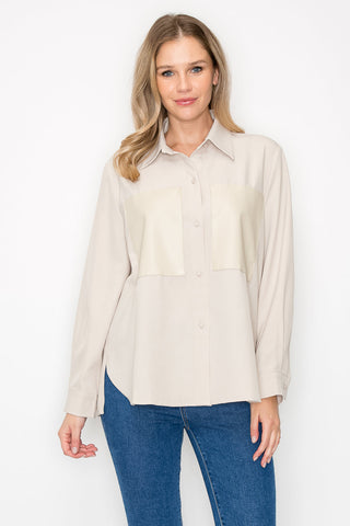 Willa Woven Shirt with Leather Patches