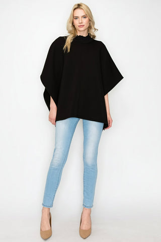 Fergie Stretch French Scuba Poncho with Ribbed Knit Mock Neck