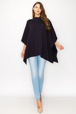 Fergie Stretch French Scuba Poncho with Ribbed Knit Mock Neck