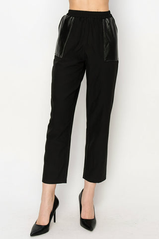 Willette Woven Pant with Leather Pockets