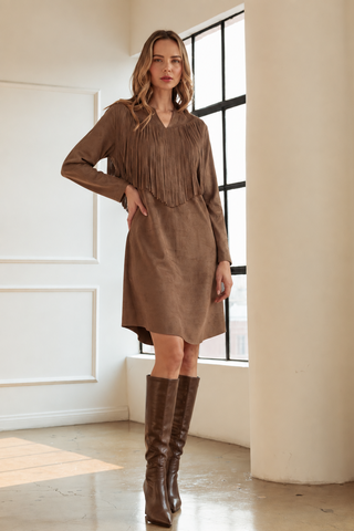 Angie Fringe Stretch Suede Tunic Dress