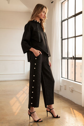 Farrah Stretch French Scuba Pearl Pant with Glitter