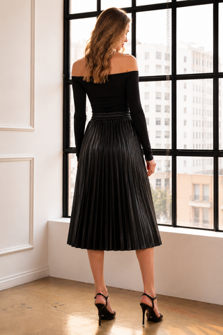 Lisa Pleated Leather Skirt