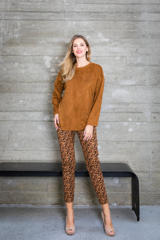 Annelise Stretch Suede Pant - Leopard