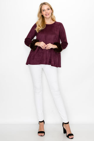 Anabelle Stretch Suede Top with Fur