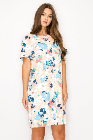Audrey Stretch Suede Dress - Multi Flower Print
