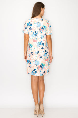 Audrey Stretch Suede Dress - Multi Flower Print
